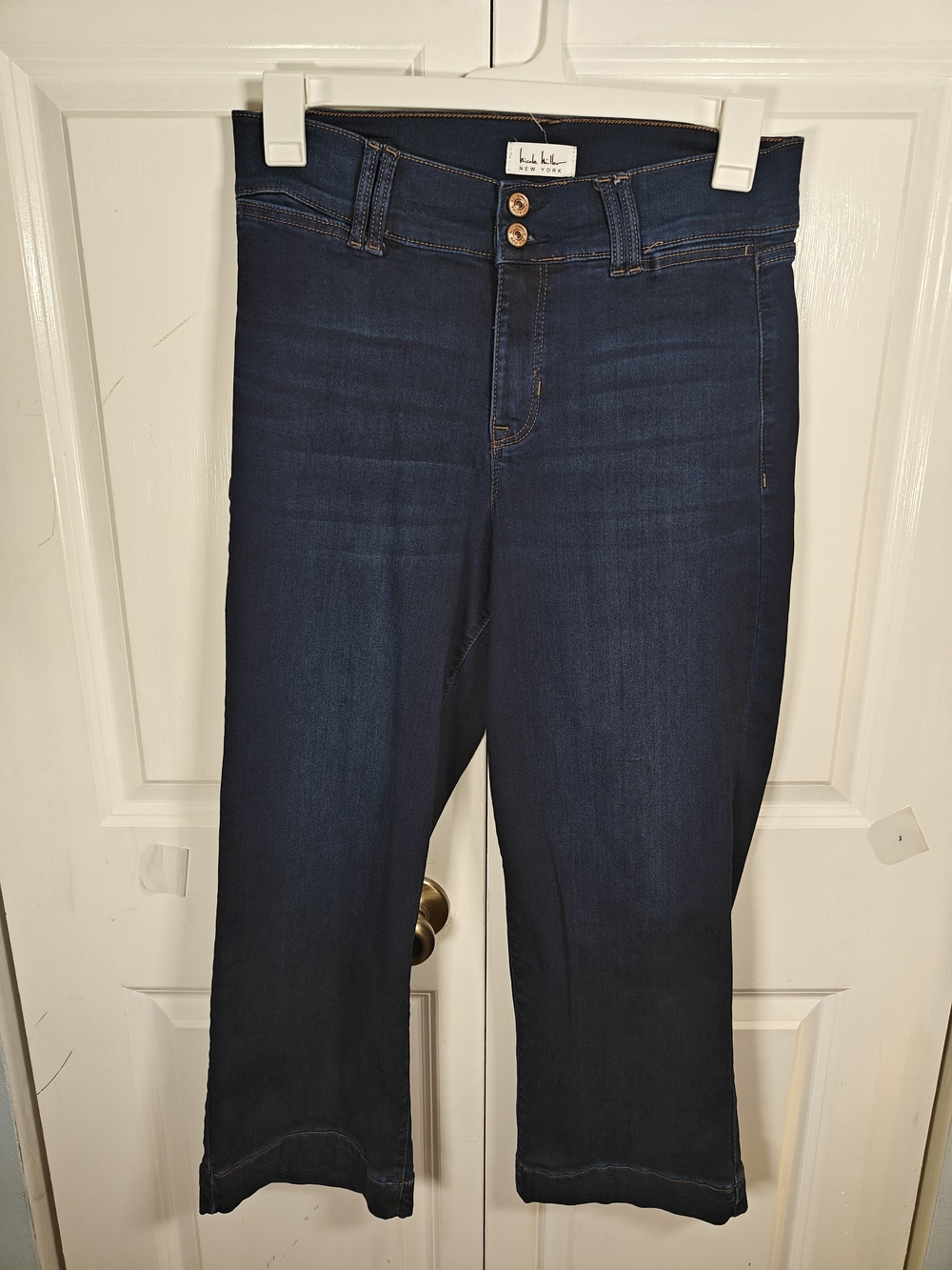 Nicole Miller New York Womens 12 Dark Indigo Soho High Rise Wide Leg Crop Jeans